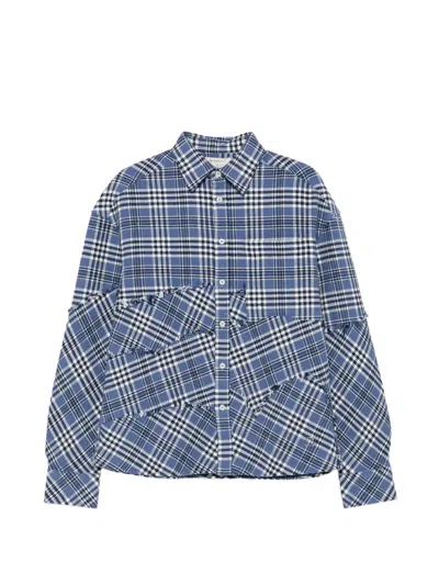 Reternity Check-pattern Frayed-edge Shirt In Multi