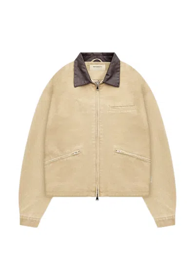 Reternity Leather Collar Embroidered Jacket In Neutral
