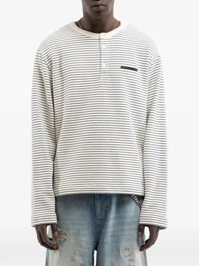 Reternity Striped Long-sleeve Henley Shirt In Neutral