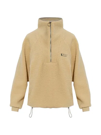 Rethinkit Studios Embroidered Logo Half-zip Sweatshirt In Brown