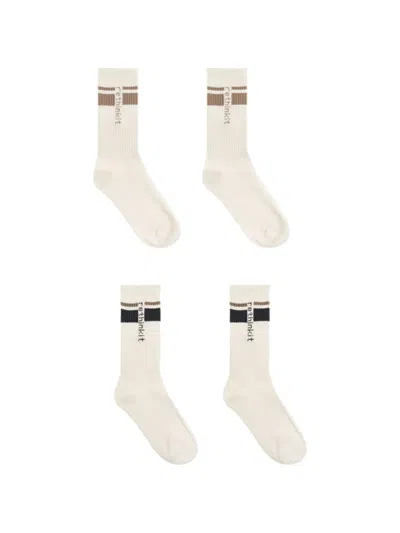 Rethinkit Studios Logo-intarsia Striped Socks (set Of Two) In Neutral