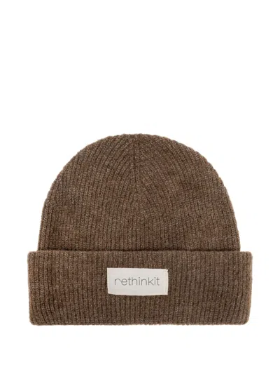 Rethinkit Studios Ribbed Logo-patch Beanie Hat In Brown