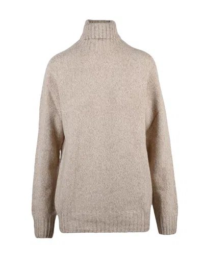 Retois Beige Wool High Neck Sweater In Pink