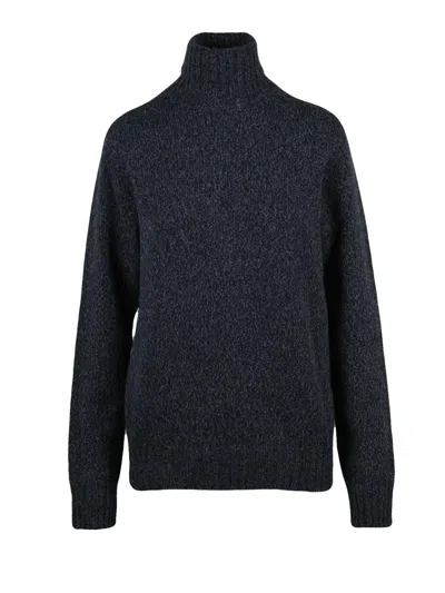 Retois Blue High Neck Wool Sweater In Black