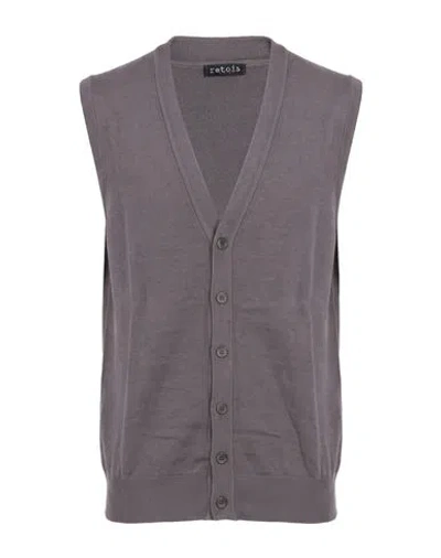 Retois Man Cardigan Grey Size Xl Merino Wool In Brown