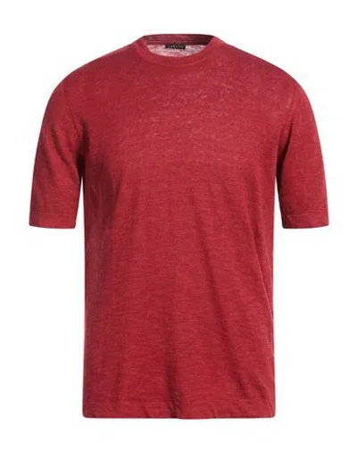 Retois Man Sweater Brick Size L Linen, Cotton In Red