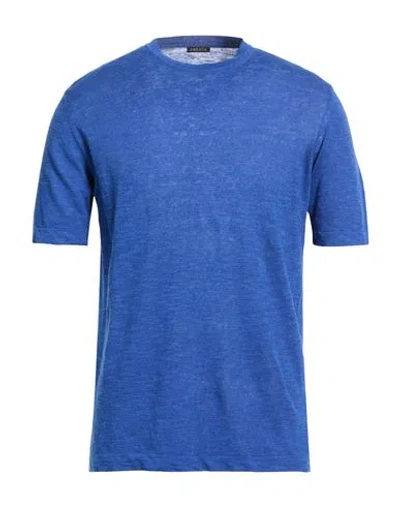 Retois Man Sweater Bright Blue Size L Linen, Cotton