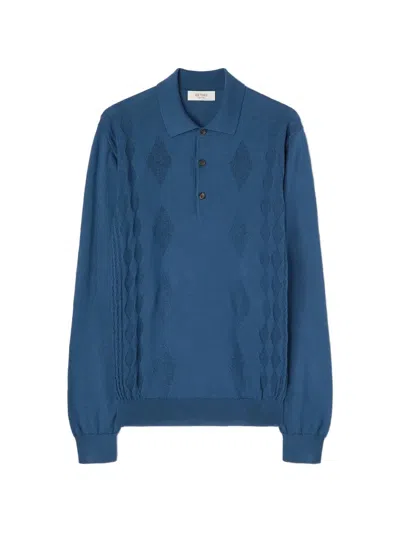 Retori Argyle-knit Long-sleeve Polo Shirt In Blue