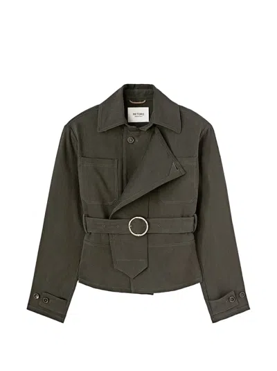 Retori Belted Cropped Trench Coat In Green