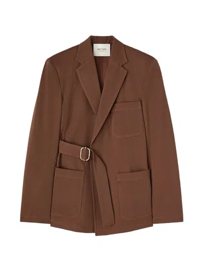 Retori Belted Denim-effect Jacket In Brown