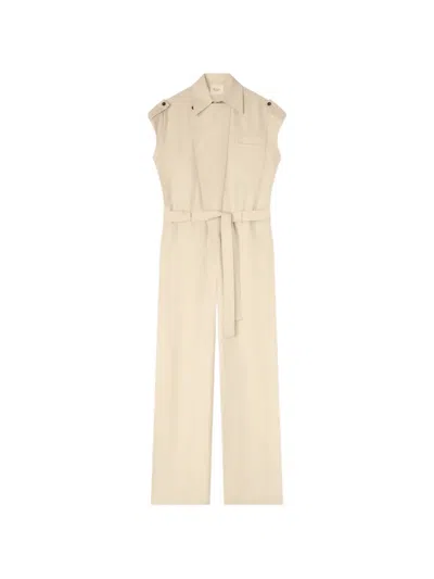 Retori Belted Silk Jumpsuit In Neutral