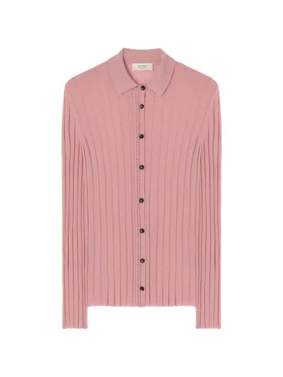 Retori Crochet-detail Ribbed Cardigan In Pink