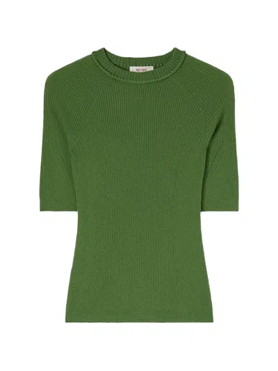 Retori Crochet-detail Ribbed-knit Cashmere T-shirt In Green
