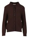 Retori Damier Wool And Silk Jacquard Button Down Cardi With Shirt Collar Knitwear Brown In Brown