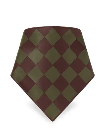 Retori Damier-pattern Leather Bandana In Brown