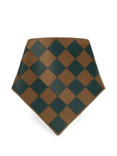 Retori Damier-pattern Leather Bandana In Brown