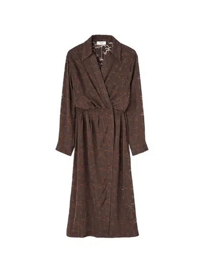 Retori Devoré-palm Wrap Midi Dress In Brown
