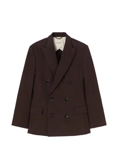 Retori Double-breasted Linen Blazer In Brown