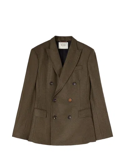 Retori Double-breasted Peak-lapel Wool Blazer In Green