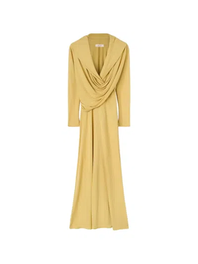 Retori Draped Hooded Maxi Dress In Brown