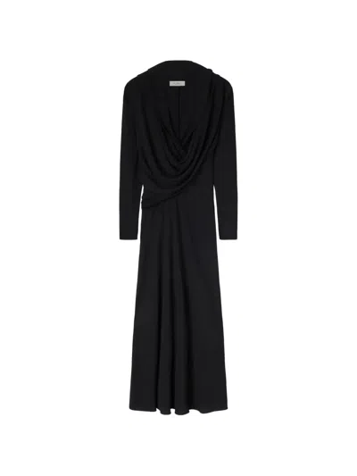 Retori Draped Hooded Midi Dress In Black