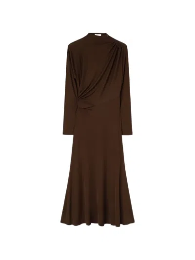 Retori Draped Mock-neck Maxi Dress In Brown