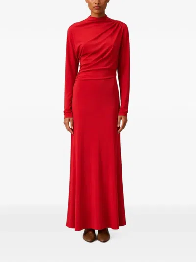 Retori Draped Mock-neck Maxi Dress In Red