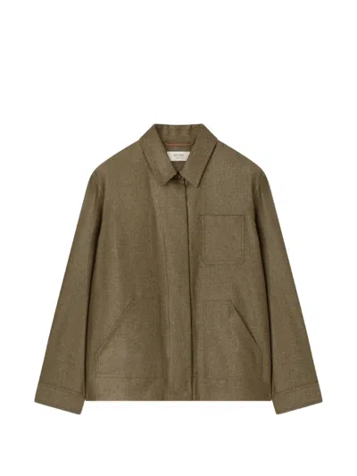 Retori Embroidered Iridescent Overshirt In Brown