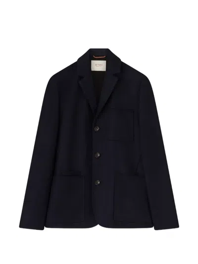 Retori Embroidered-elbow Single-breasted Wool Blazer In Blue