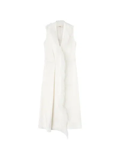 Retori Feather-trim Wrap Midi Dress In White
