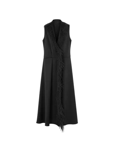 Retori Feather-trimmed Midi Dress In Black