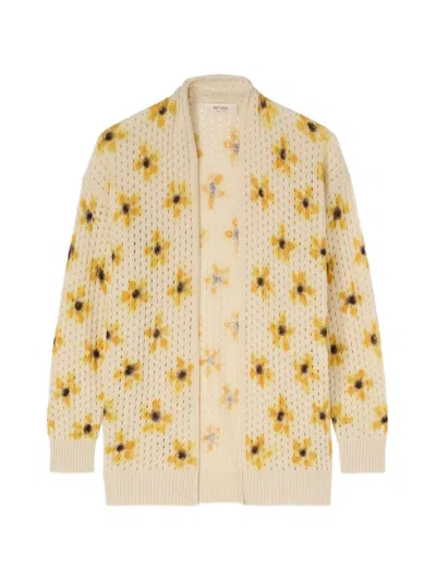 Retori Floral-print Open-knit Cashmere Cardigan In Neutral