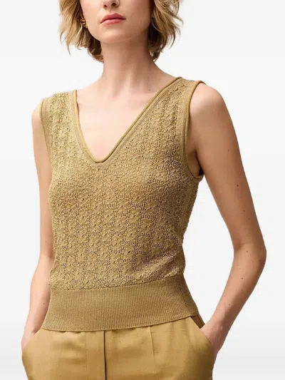 Retori Floral-stitch Jacquard-knit Top In Gold