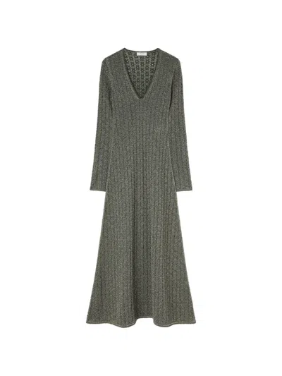 Retori Floral-stitch Jacquard-knit V-neck Maxi Dress In Green