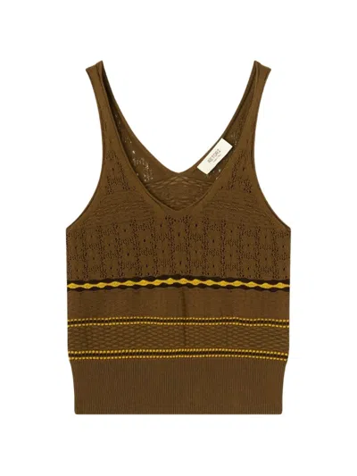 Retori Floral-stitch Knit Top In Brown