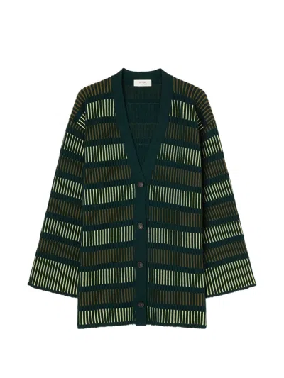 Retori Jacquard-knit V-neck Cardigan In Green