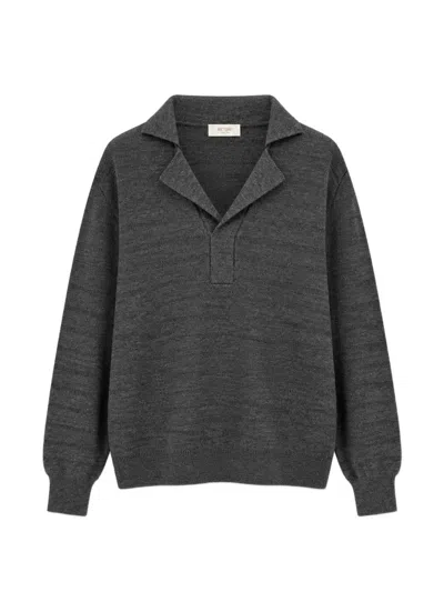 Retori Knitted Long-sleeved Wool Polo Shirt In Gray