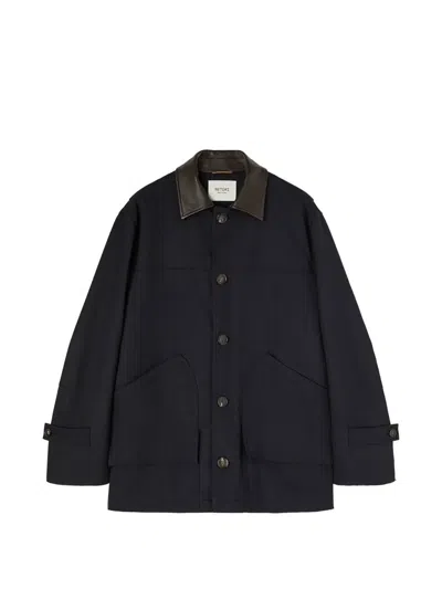 Retori Leather-collar Field Jacket In Blue