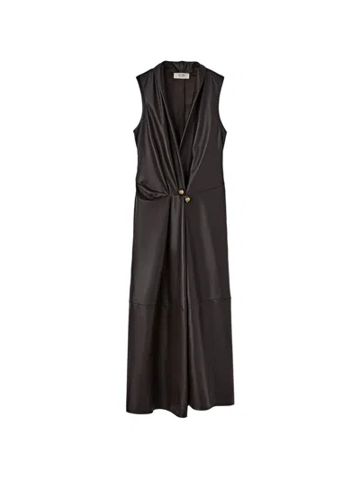 Retori Mangosteen-closure Leather Maxi Dress In Brown