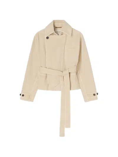 Retori Mini Trench Belt-detail Denim Jacket In Brown