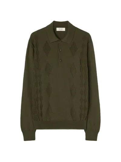 Retori Mixed Argyle Long-sleeve Polo Shirt In Green