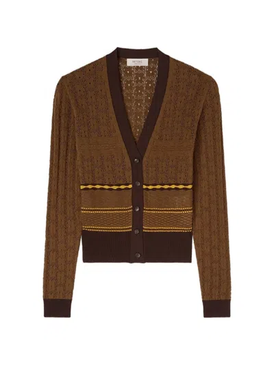 Retori Mix-stitch Knit Cardigan In Brown