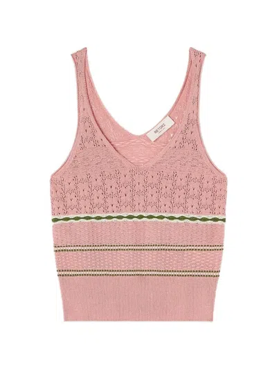 Retori Mix-stitch Striped V-neck Knitted Cotton Tank Top In Pink