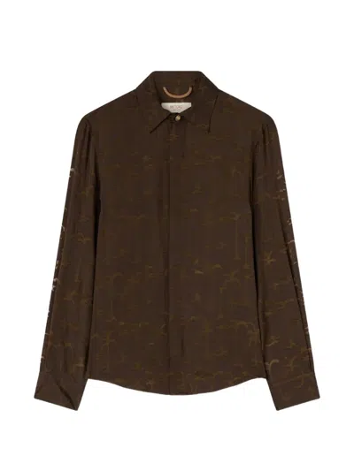 Retori Palm-jacquard Long-sleeve Shirt In Brown