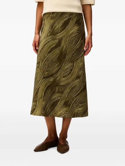 Retori Printed A-line Silk Midi Skirt In Green
