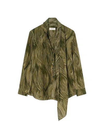 Retori Printed Scarf-detail Blouse In Green