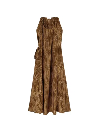 Retori Printed Silk Midi Dress In Brown