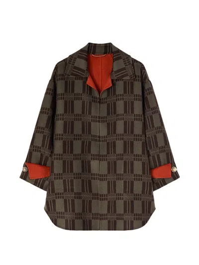Retori Reversible Check-jacquard Coat In Green