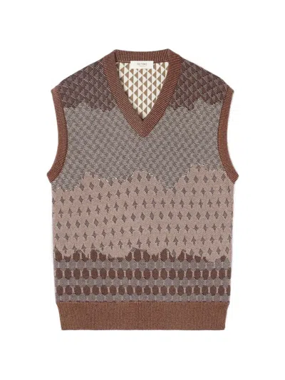 Retori Reversible Jacquard-knit Vest In Brown