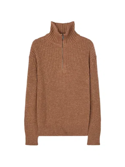 Retori Ribbed Zip-up Sweater In Brown